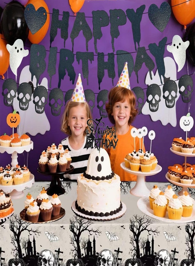 Tyotrbs Halloween Cake Toppers Tombstone Moon Cake Topper Pumpkin Skull Head Eyeballs Skeleton Hands Cake Decorations For Trick-or-Treat Halloween Party Supplies (Grey) - Image 2